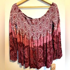 Mason & Belle Carlita Off the Shoulder Button Detail Knit Top NWT